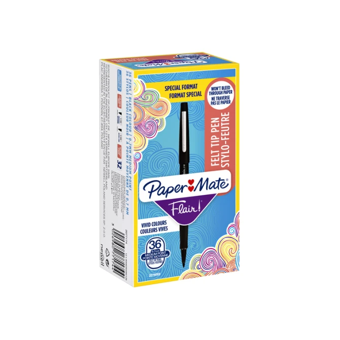 Fineliner Paper Mate Flair Original medium zwart valuepack à 36 stuks
