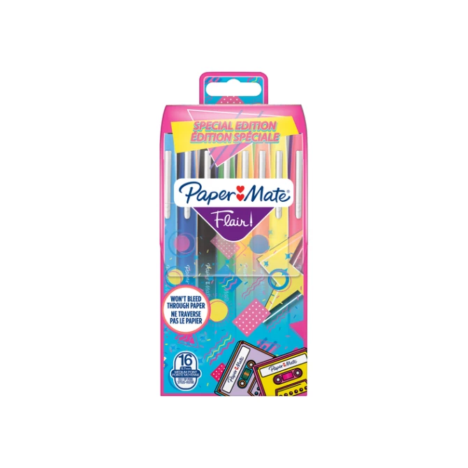 Fineliner Paper Mate Flair retro medium assorti blister à 16 stuks