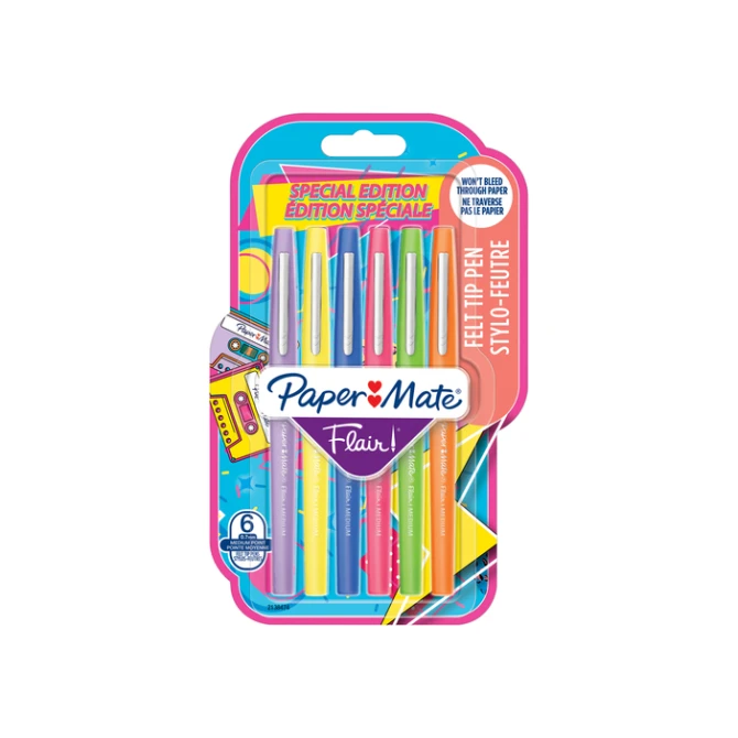 Fineliner Paper Mate Flair retro medium assorti blister à 6 stuks