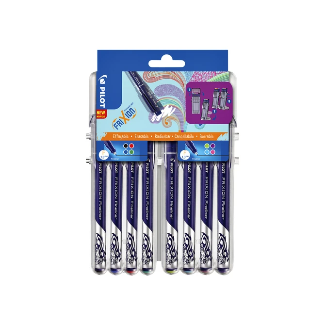 Fineliner Pilot friXion fijn assorti etui à 8 stuks