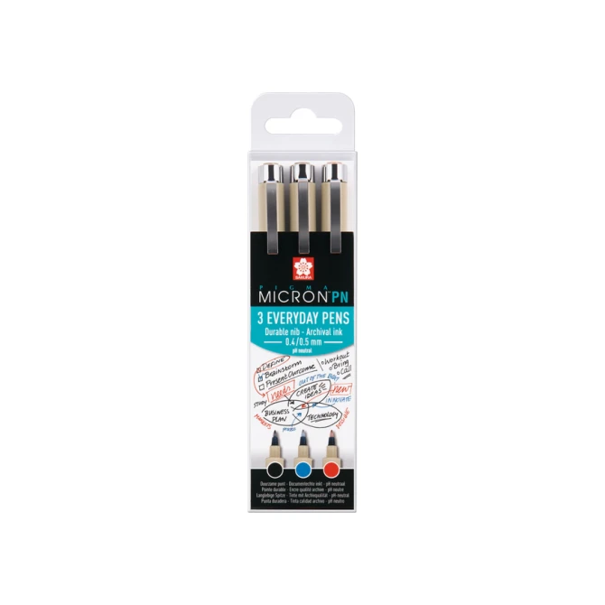 Fineliner Sakura pigma micron 0.4mm blister à 3 stuks assorti