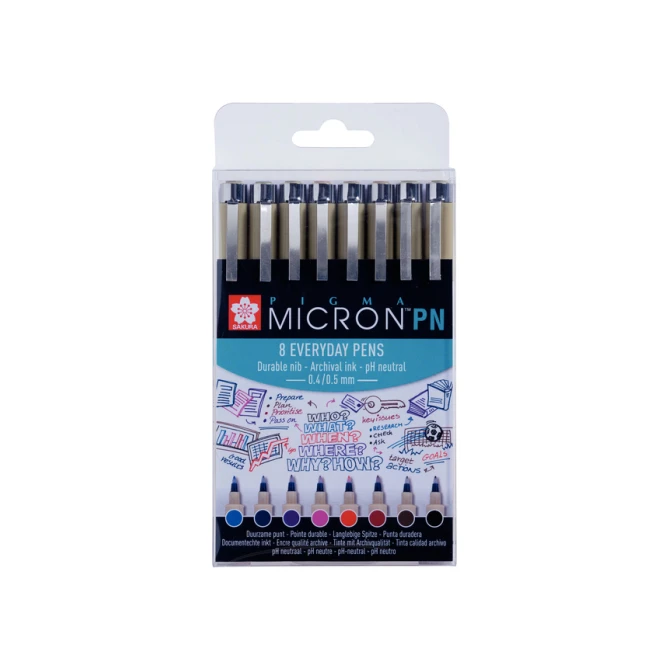 Fineliner Sakura pigma micron 0.4mm blister à 8 stuks assorti