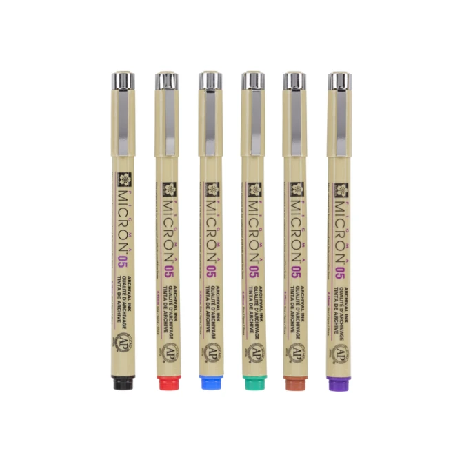 Fineliner Sakura Pigma Micron 05 basic set 6 kleuren