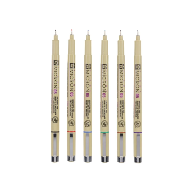 Fineliner Sakura Pigma Micron 05 basic set 6 kleuren