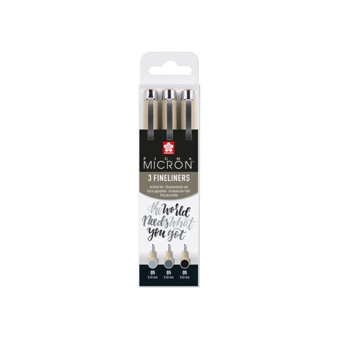 Fineliner Sakura Pigma Micron 05 set zwart & grijs 3 maten