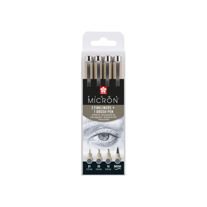 Fineliner Sakura Pigma Micron koelgrijs set 4 maten