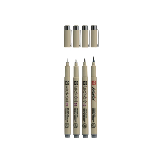 Fineliner Sakura Pigma Micron koelgrijs set 4 maten