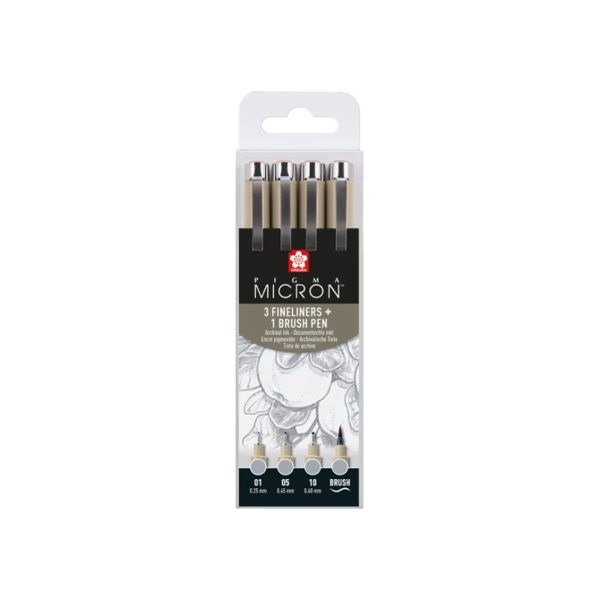 Fineliner Sakura Pigma Micron lichtgrijs set 4 maten