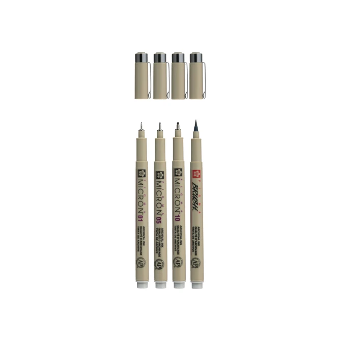 Fineliner Sakura Pigma Micron lichtgrijs set 4 maten