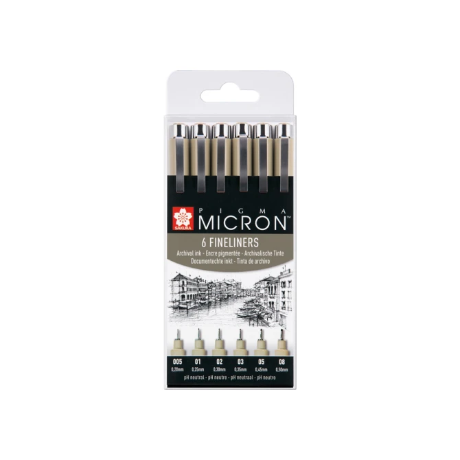 Fineliner Sakura pigma micron set 6stuks zwart