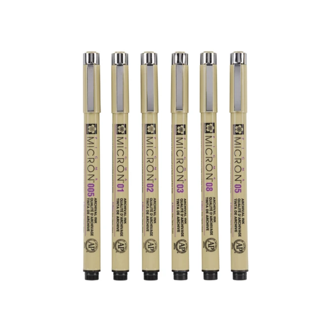 Fineliner Sakura pigma micron set 6stuks zwart