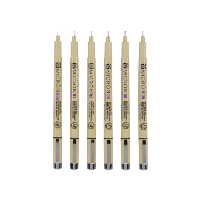 Fineliner Sakura pigma micron set 6stuks zwart