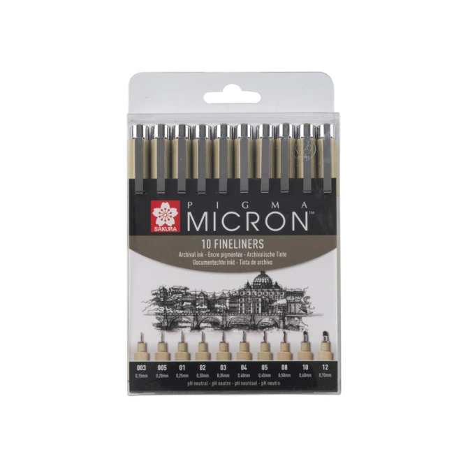 Fineliner Sakura Pigma Micron set à 10 schrijfbreedtes zwart