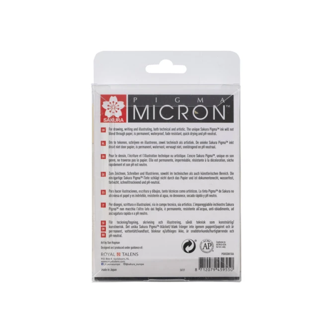 Fineliner Sakura Pigma Micron set à 10 schrijfbreedtes zwart