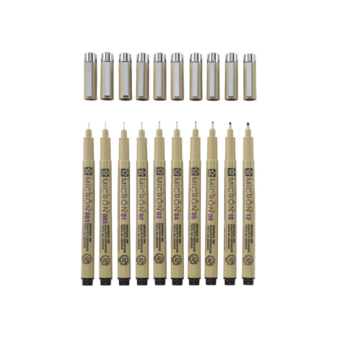 Fineliner Sakura Pigma Micron set à 10 schrijfbreedtes zwart