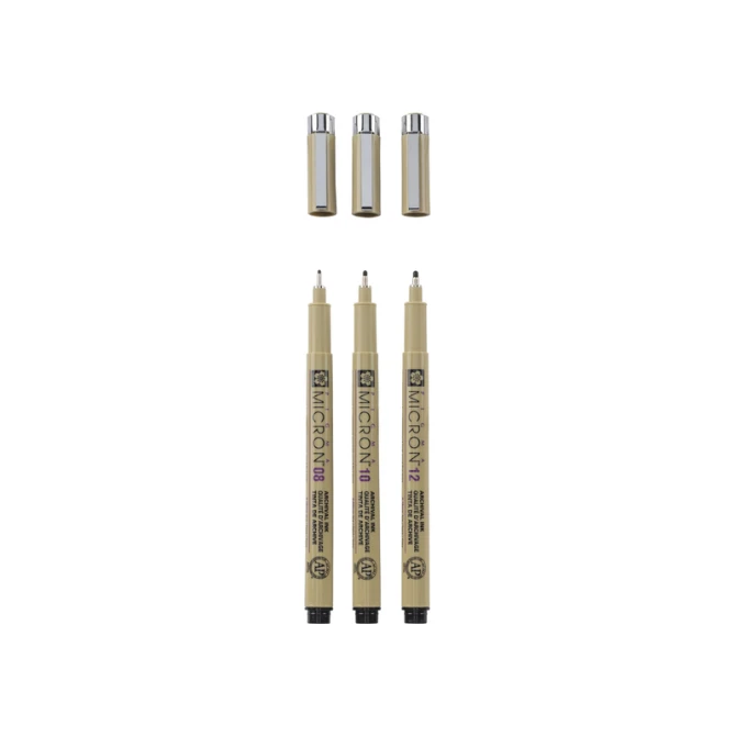 Fineliner Sakura Pigma Micron set à 3 schrijfbreedtes zwart