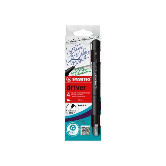 Fineliner STABILO dr!ver fijn assorti 4 stuks