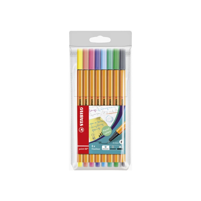 Fineliner STABILO point 88/8 fijn pastel assorti etui à 8 stuks