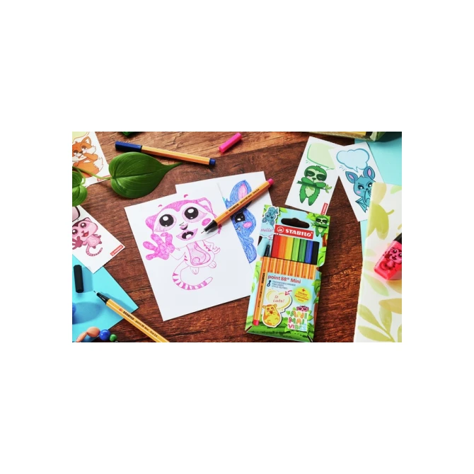 Fineliner STABILO point 88 Animal Vibes mini fijn assorti blister à 8 stuks