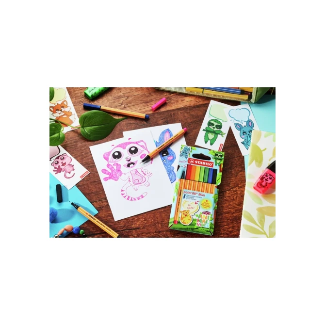 Fineliner STABILO point 88 Animal Vibes mini fijn assorti blister à 8 stuks
