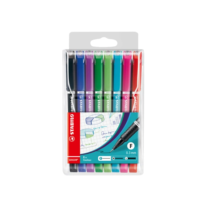 Fineliner STABILO Sensor 189/8 fijn assorti etui à 8 stuks
