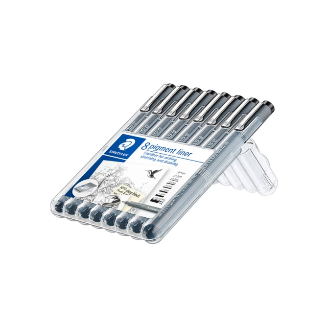 Fineliner Staedtler Pigment 308 zwart 8 stuks