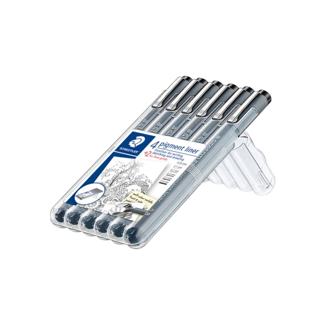Fineliner Staedtler Pigment 308 zwart set 4+2 gratis