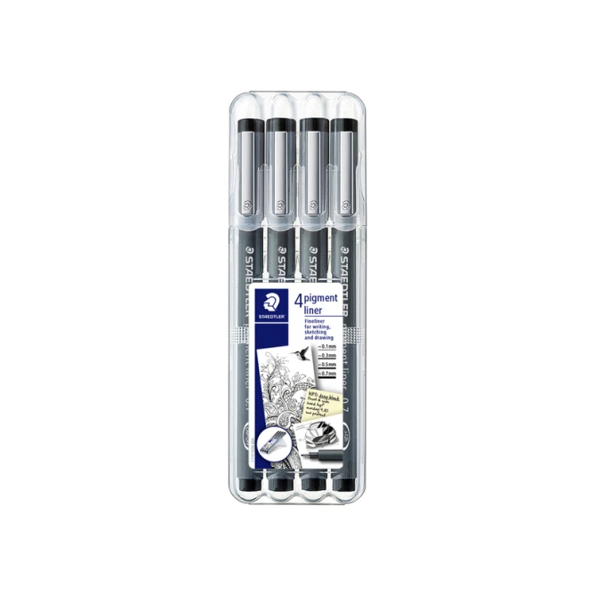 Fineliner Staedtler Pigment 308 zwart set 4 stuks