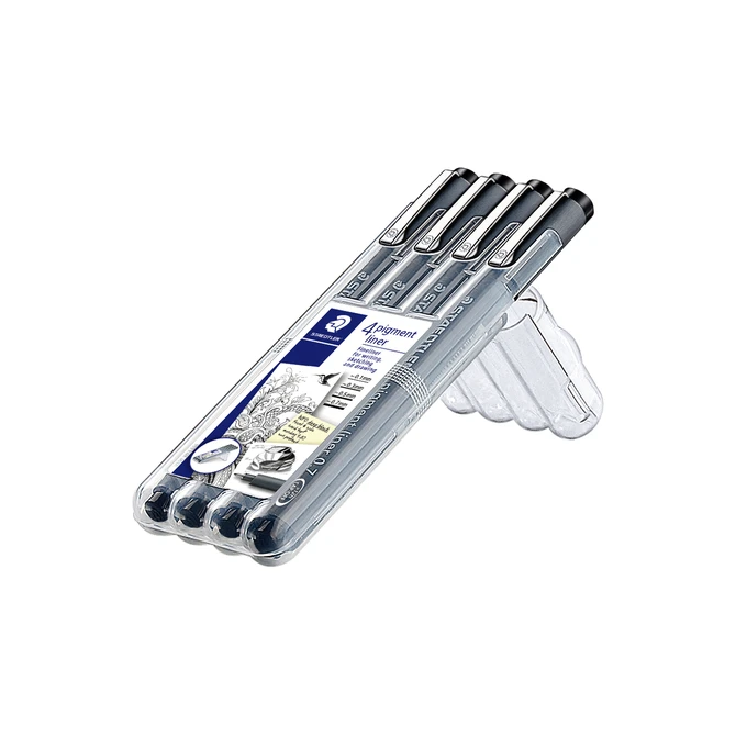 Fineliner Staedtler Pigment 308 zwart set 4 stuks
