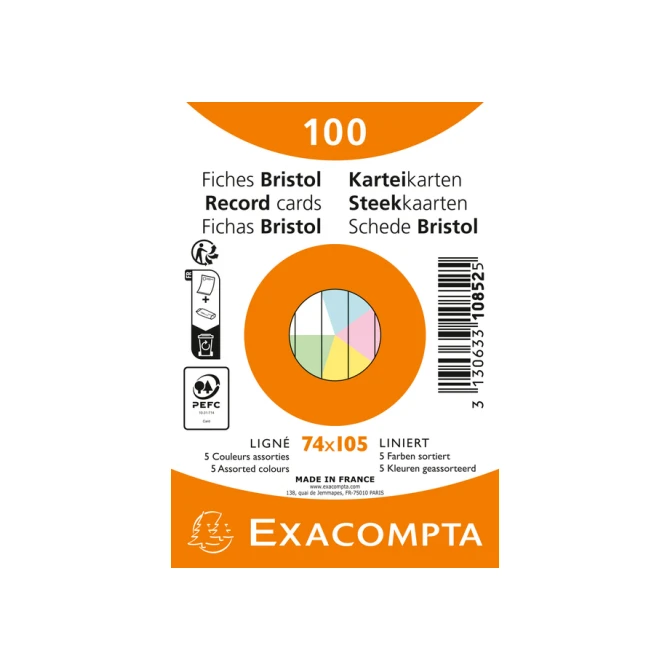Flashcard Exacompta 74x105mm lijn 5 kleuren 100 vel
