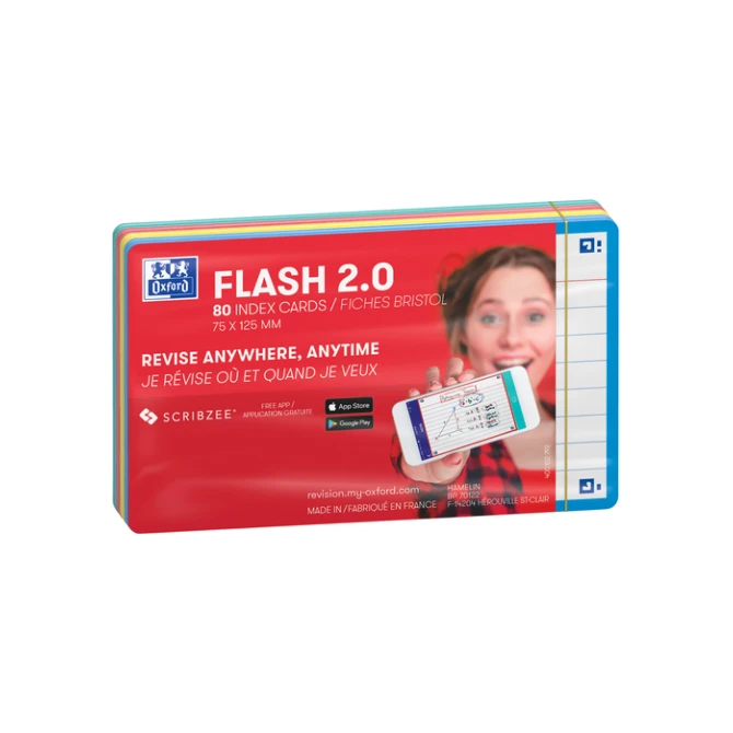 Flashcard Oxford 2.0 75x125mm 80 vel 250gr lijn assorti