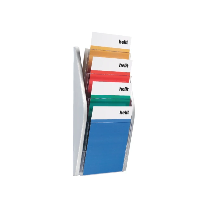 Folderhouder Helit wand 4x A4 zilver