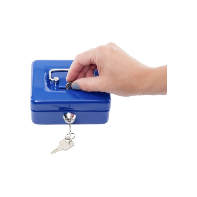 Geldkist MAUL met muntgleuf en slot 125x95x60mm blauw