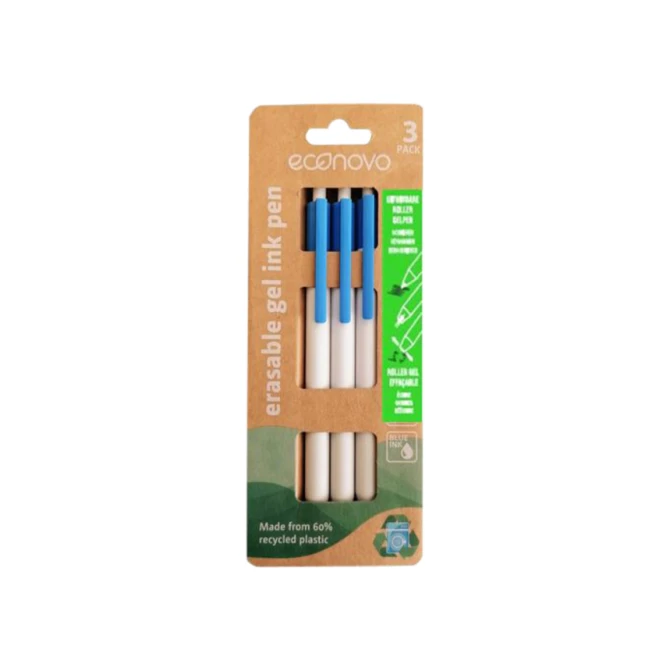Gelschrijver Econovo uitwisbaar fijn blauw blister à 3 stuks