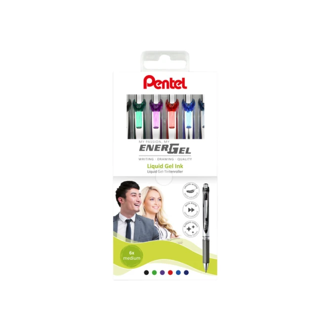 Gelschrijver Pentel BL77 Energel medium assorti 6 stuks