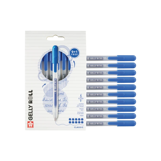 Gelschrijver Sakura Gelly Roll Classic 08 klikfunctie set à 10 stuks blauw
