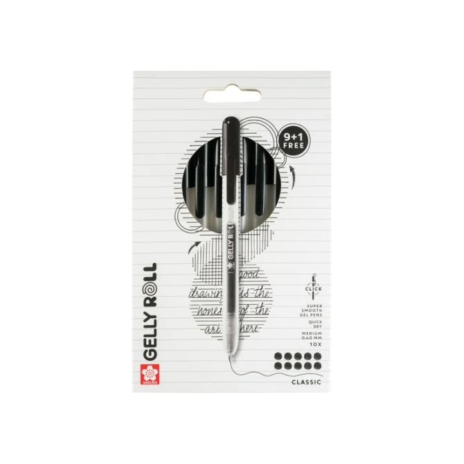 Gelschrijver Sakura Gelly Roll Classic 08 klikfunctie set à 10 stuks zwart