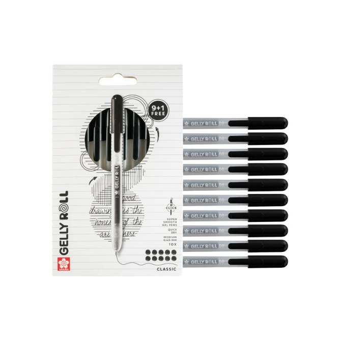 Gelschrijver Sakura Gelly Roll Classic 08 klikfunctie set à 10 stuks zwart