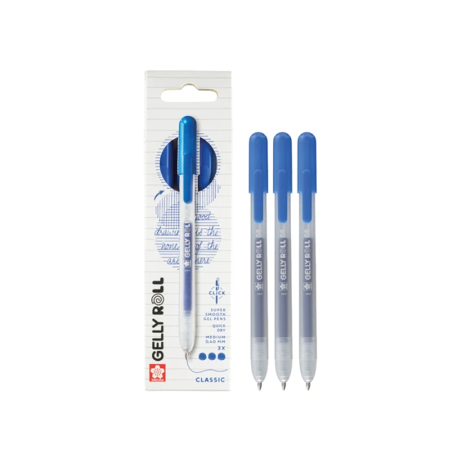 Gelschrijver Sakura Gelly Roll Classic 08 klikfunctie set à 3 stuks blauw
