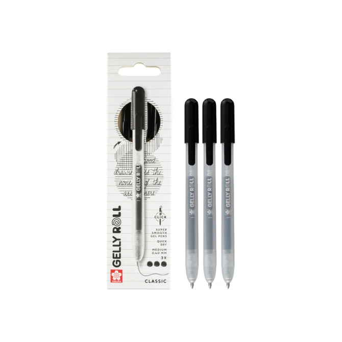 Gelschrijver Sakura Gelly Roll Classic 08 klikfunctie set à 3 stuks zwart