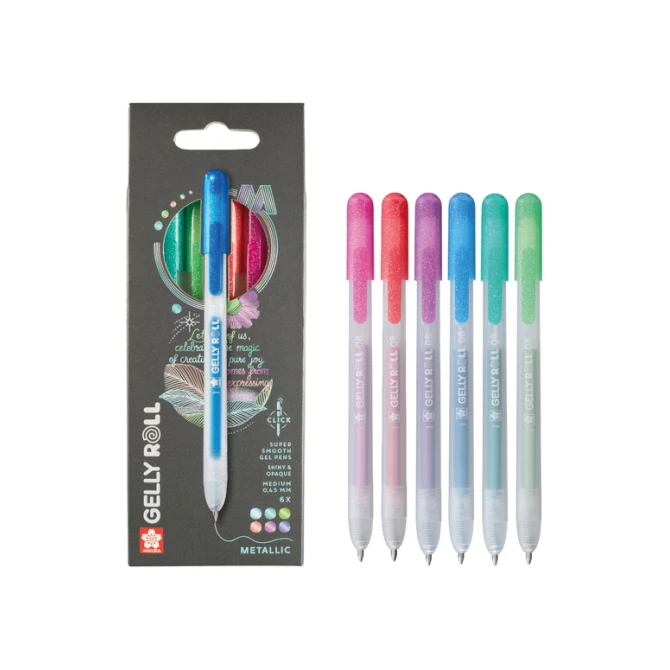 Gelschrijver Sakura Gelly Roll Metallic 08 klikfunctie set à 6 kleuren
