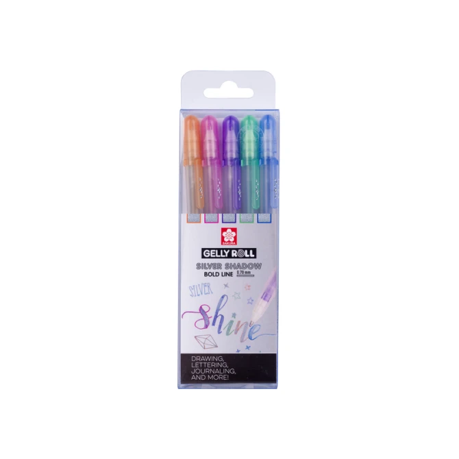 Gelschrijver Sakura Gelly Roll Silver Shadow set à 5 kleuren