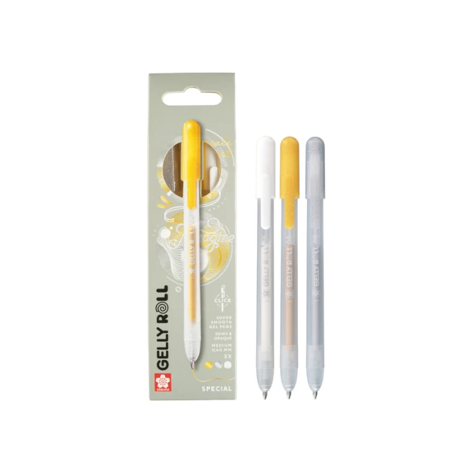 Gelschrijver Sakura Gelly Roll Special 08 klikfunctie set à 3 kleuren goud