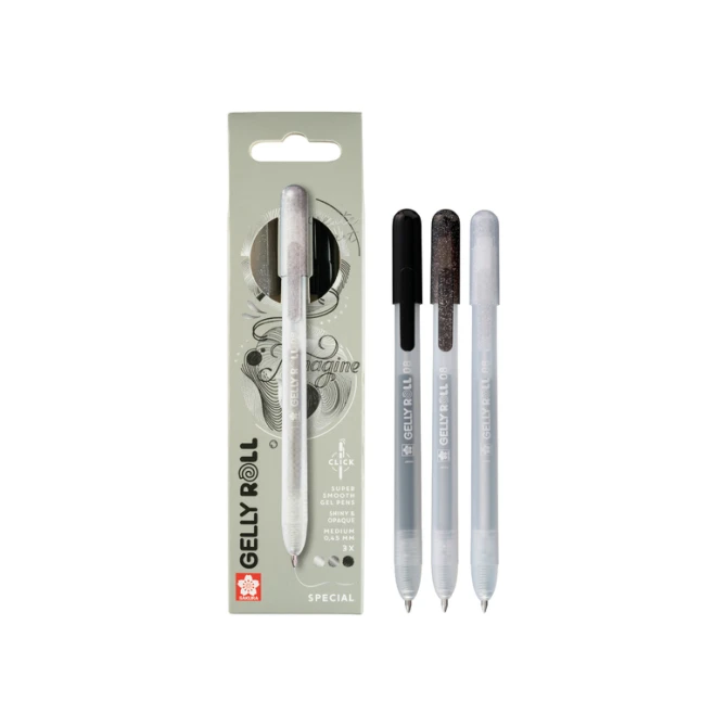 Gelschrijver Sakura Gelly Roll Special 08 klikfunctie set à 3 kleuren zilver