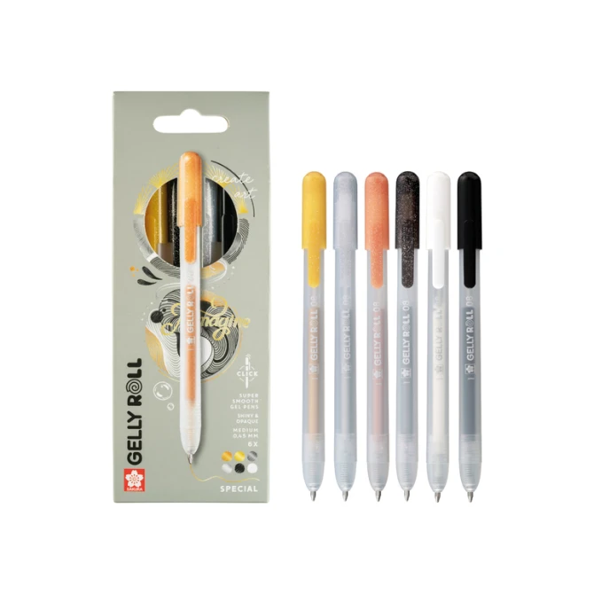 Gelschrijver Sakura Gelly Roll Special 08 klikfunctie set à 6 kleuren