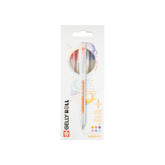 Gelschrijver Sakura Gelly Roll Stardust 08 klikfunctie set à 6 kleuren