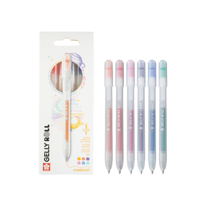 Gelschrijver Sakura Gelly Roll Stardust 08 klikfunctie set à 6 kleuren