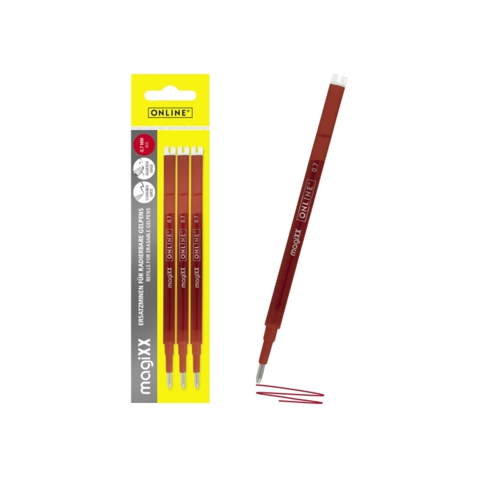 Gelschrijvervulling Online Magixx medium rood blister à 3 stuks