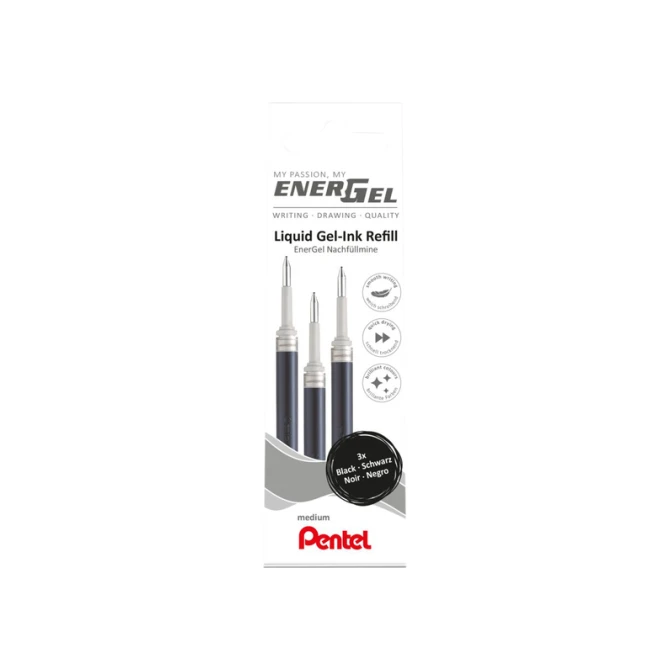 Gelschrijvervulling Pentel LR7 Energel medium zwart set à 3 stuks