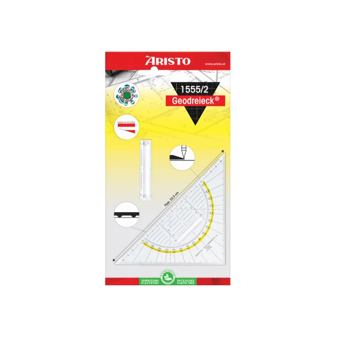 Geodriehoek Aristo 1552 160mm transparant met gele rand